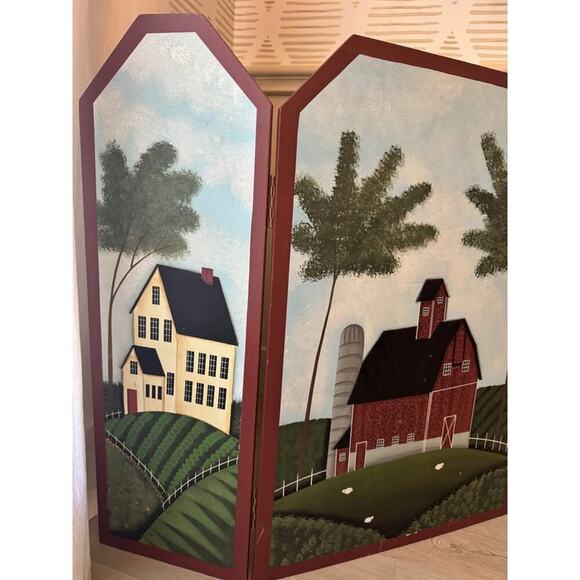 RARE Warren Kimble 90s Art Country Living Print 3 Panel Fireplace Screen Cover - Picture 2 of 5
